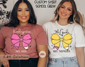 Bow Teacher Shirt,  Personalized School Teams Shirts, Coquette Pencil Bow Pencil,  Custom Grade Level, Crew Shirts, Back to school, Bow Crew