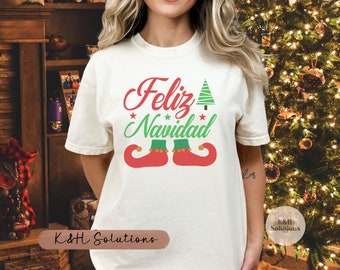 Feliz Navidad shirt, camisa de Feliz Navidad, Feliz Navidad Duende, Spanish Christmas Shirt