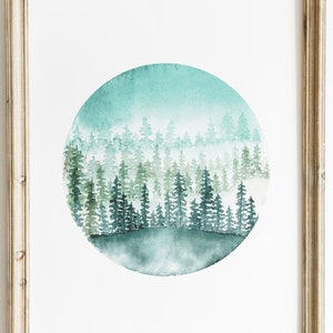 Cartel de acuarela de bosque nevado para enmarcar para decorar tu casa para Navidad, impresión de arte paisajístico naturaleza ilustrada para arte mural imagen 4