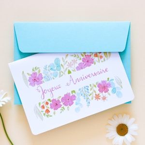 Carte d'anniversaire fleurie – Aquarelle de fleurs délicates, papeterie artisanale