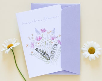 Tarjeta de acuarela floral | Día de la Madre, amor, amistad, cumpleaños, familia, naturaleza, flores | Hecho a mano en Francia.