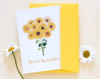 "Jij bent mijn zonneschijn" kaart voor geliefden, aquarel zonnebloemkaart om liefde te sturen, handgemaakt