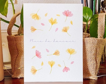 Affiche illustrée aquarelle fleurs, art floral pour décoration, affiche à encadrer, impression d'art printemps, fete des mères cadeau
