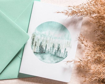 Carte de vœux aquarelle forêt – Carte nature, illustration botanique, papeterie poétique