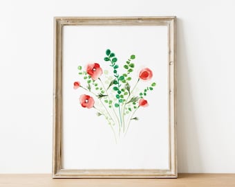 Ilustração de flores em aquarela de papoulas, arte floral para decoração, cartão, presente, impressão de arte de primavera, dia das mães
