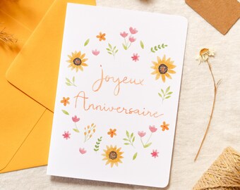 Aquarell Blumen Geburtstagskarte | Geschenkkarte "Alles Gute zum Geburtstag" | Illustration von kleinen Blumen | Handgefertigt in Frankreich