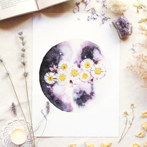 Cartaz da lua celestial em aquarela | Ilustração de arte celestial | Decoração espiritual, arte de parede, cosmos, universo | Cópia da arte imagem 1