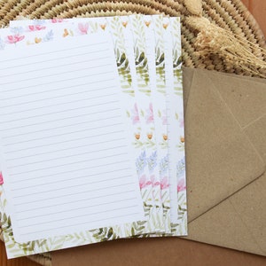 Papel de escribir "Flores bonitas" con sobre, Set de papelería floral ilustrada en acuarela para escribir a sus seres queridos