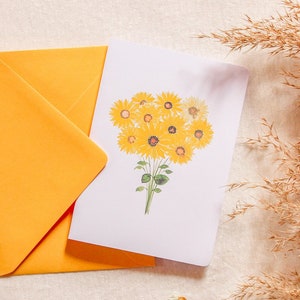Postcard illustrated in watercolor | Bouquet of sunflowers | Greeting card, birthday, love, nature, flowers | Handmade in France