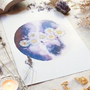 Cartaz da lua celestial em aquarela | Ilustração de arte celestial | Decoração espiritual, arte de parede, cosmos, universo | Cópia da arte imagem 3