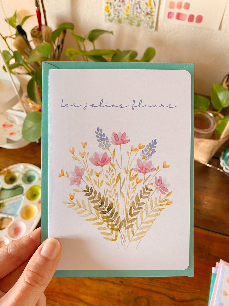 Cartão floral da aguarela | Dia das Mães, amor, amizade, aniversário, família, natureza, flores | Feito à mão na França imagem 4