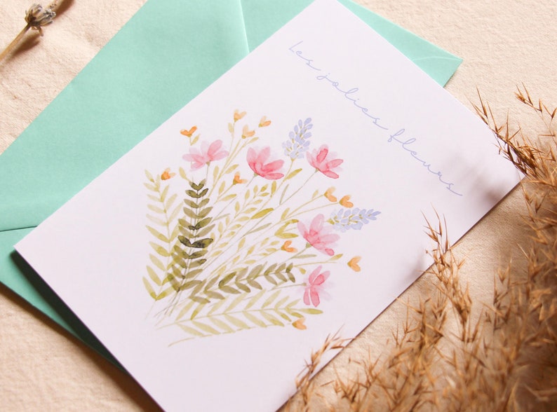 Cartão floral da aguarela | Dia das Mães, amor, amizade, aniversário, família, natureza, flores | Feito à mão na França imagem 3
