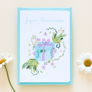 Carte d'anniversaire fleurie aquarelle, Carte cadeau "Joyeux Anniversaire", Fait-main en France image 2