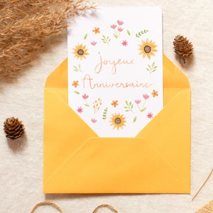 Carte d'anniversaire fleurie aquarelle | Carte cadeau "Joyeux Anniversaire" | Illustration de petites fleurs | Fait-main en France image 5
