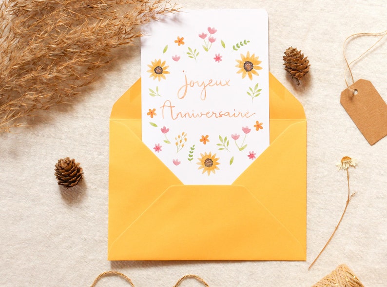 Carte d'anniversaire fleurie aquarelle | Carte cadeau "Joyeux Anniversaire" | Illustration de petites fleurs | Fait-main en France image 5