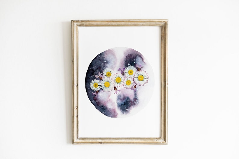 Cartaz da lua celestial em aquarela | Ilustração de arte celestial | Decoração espiritual, arte de parede, cosmos, universo | Cópia da arte imagem 4