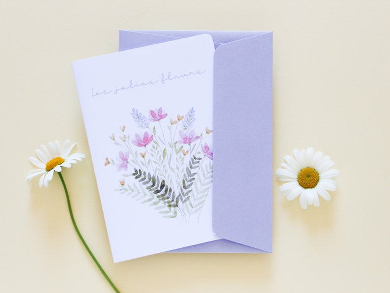 Cartão floral da aguarela | Dia das Mães, amor, amizade, aniversário, família, natureza, flores | Feito à mão na França imagem 1