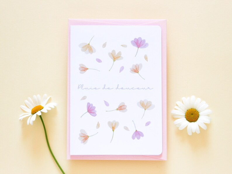 Cartão “Chuva de doçura” para dizer eu te amo, cartão de amor feito à mão impresso com flores em aquarela imagem 2