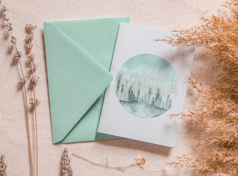 Carte de vœux aquarelle forêt – Carte nature, illustration botanique, papeterie poétique image 4