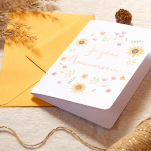 Carte d'anniversaire fleurie aquarelle | Carte cadeau "Joyeux Anniversaire" | Illustration de petites fleurs | Fait-main en France image 3