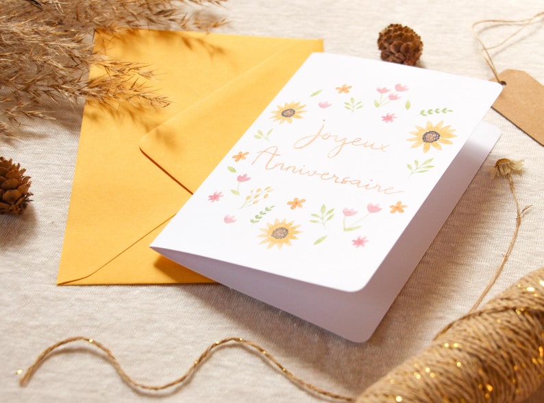 Carte d'anniversaire fleurie aquarelle | Carte cadeau "Joyeux Anniversaire" | Illustration de petites fleurs | Fait-main en France image 3