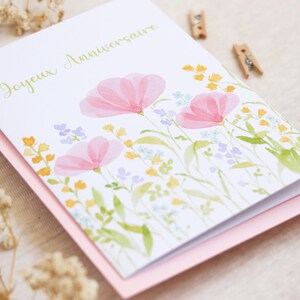 Cartão de aniversário com flores em aquarela – Ilustração floral delicada, papelaria poética imagem 3