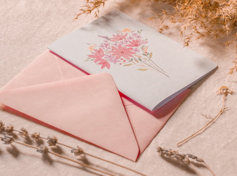 Cartão de saudação de buquê floral aquarela para qualquer ocasião: aniversário, amor, casamento, feito à mão imagem 3