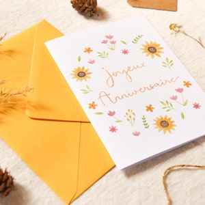Carte d'anniversaire fleurie aquarelle | Carte cadeau "Joyeux Anniversaire" | Illustration de petites fleurs | Fait-main en France image 2