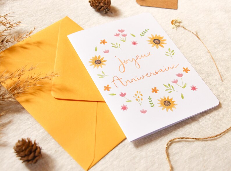 Carte d'anniversaire fleurie aquarelle | Carte cadeau "Joyeux Anniversaire" | Illustration de petites fleurs | Fait-main en France image 2