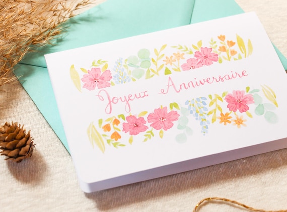 Carte anniversaire femme, carte anniversaire amie, carte de voeux fleurs et  message, carte joyeux anniversaire, carte anniversairefait main : papeterie- cartes-anniversaire par une-tasse-de-the