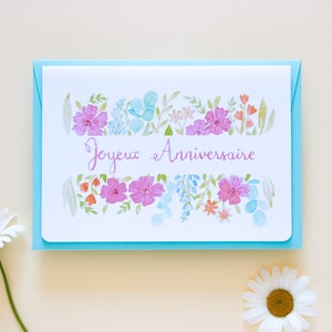 Cartão de aniversário floral - Flores delicadas aquarela, papelaria artesanal imagem 2