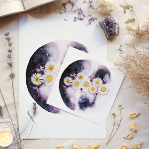 Cartaz da lua celestial em aquarela | Ilustração de arte celestial | Decoração espiritual, arte de parede, cosmos, universo | Cópia da arte imagem 2