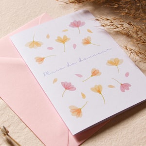 Cartão “Chuva de doçura” para dizer eu te amo, cartão de amor feito à mão impresso com flores em aquarela imagem 5