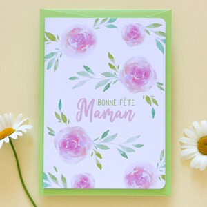 Carte Fête des Mères Bonne Fête Maman, Carte illustrée de roses à l'aquarelle pour maman