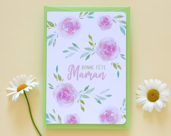 Mother's Day Card Happy Mom's Day, Card illustrated with watercolor roses for mom