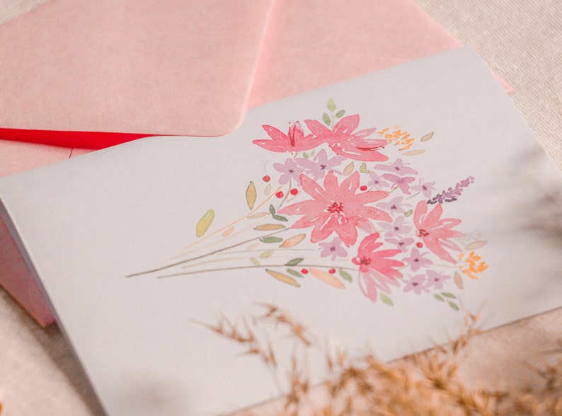 Cartão de saudação de buquê floral aquarela para qualquer ocasião: aniversário, amor, casamento, feito à mão imagem 4