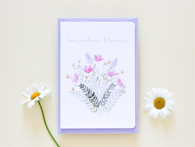 Cartão floral da aguarela | Dia das Mães, amor, amizade, aniversário, família, natureza, flores | Feito à mão na França imagem 2
