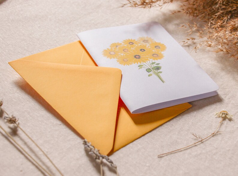 Carte postale illustrée à l’aquarelle | Bouquet de tournesols | Carte de voeux, anniversaire, amour, nature, fleurs | Fait main en France image 3