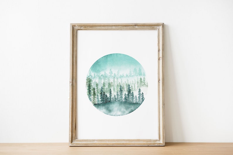 Cartel de acuarela de bosque nevado para enmarcar para decorar tu casa para Navidad, impresión de arte paisajístico naturaleza ilustrada para arte mural imagen 5