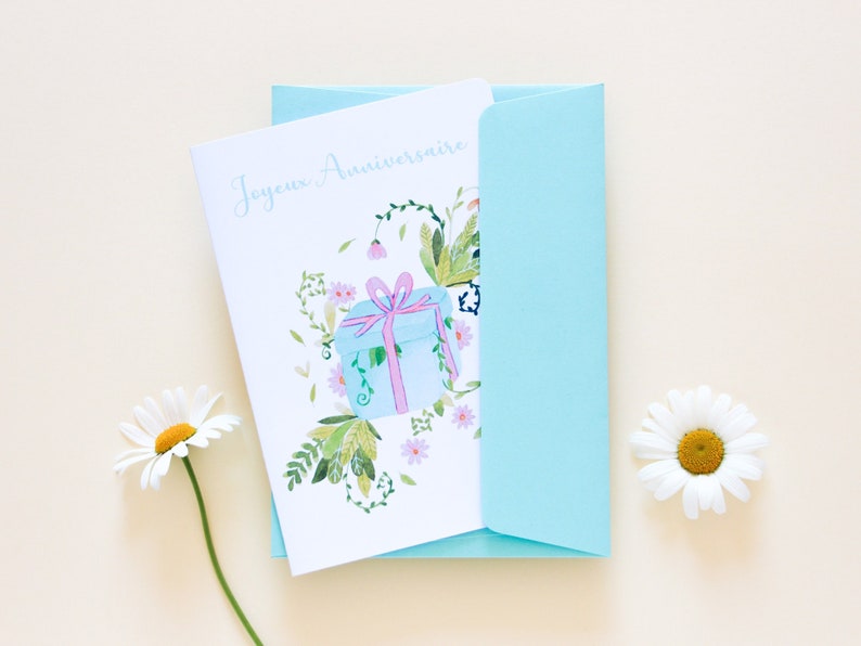 Carte d'anniversaire fleurie aquarelle, Carte cadeau "Joyeux Anniversaire", Fait-main en France image 1