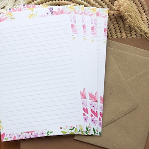 Papelería "Ramo rosa" con sobre, Juego de papelería floral ilustrado en acuarela para escribir a los seres queridos