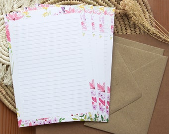 Cancelleria "Bouquet rose" con busta, Set di cancelleria floreale illustrata ad acquerello da scrivere ai propri cari