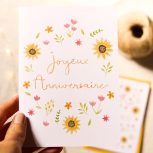 Carte d'anniversaire fleurie aquarelle | Carte cadeau "Joyeux Anniversaire" | Illustration de petites fleurs | Fait-main en France image 6