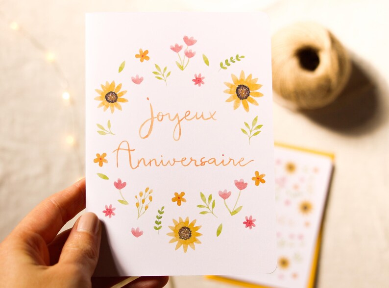 Carte d'anniversaire fleurie aquarelle | Carte cadeau "Joyeux Anniversaire" | Illustration de petites fleurs | Fait-main en France image 6
