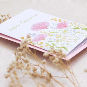 Cartão de aniversário com flores em aquarela – Ilustração floral delicada, papelaria poética imagem 4