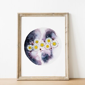 Cartaz da lua celestial em aquarela | Ilustração de arte celestial | Decoração espiritual, arte de parede, cosmos, universo | Cópia da arte imagem 5