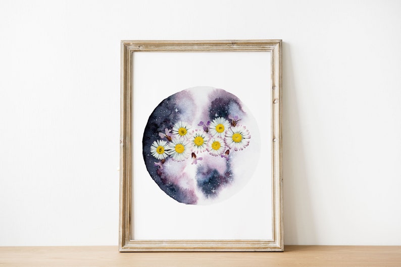 Cartaz da lua celestial em aquarela | Ilustração de arte celestial | Decoração espiritual, arte de parede, cosmos, universo | Cópia da arte imagem 5