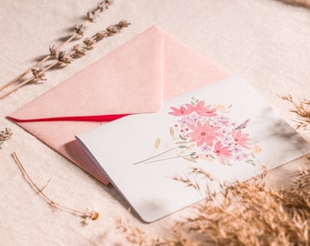 Carte de voeux bouquet fleuri à l'aquarelle pour toute occasion : anniversaire, amour, mariage, fabrication artisanale