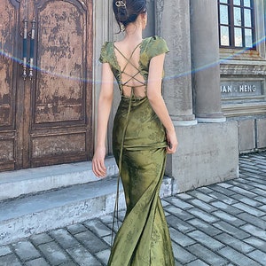 Olive green backless dress cheap