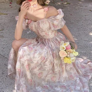 Vintage Floral Slip Dressrenaissance Midi Dressprincess - Etsy